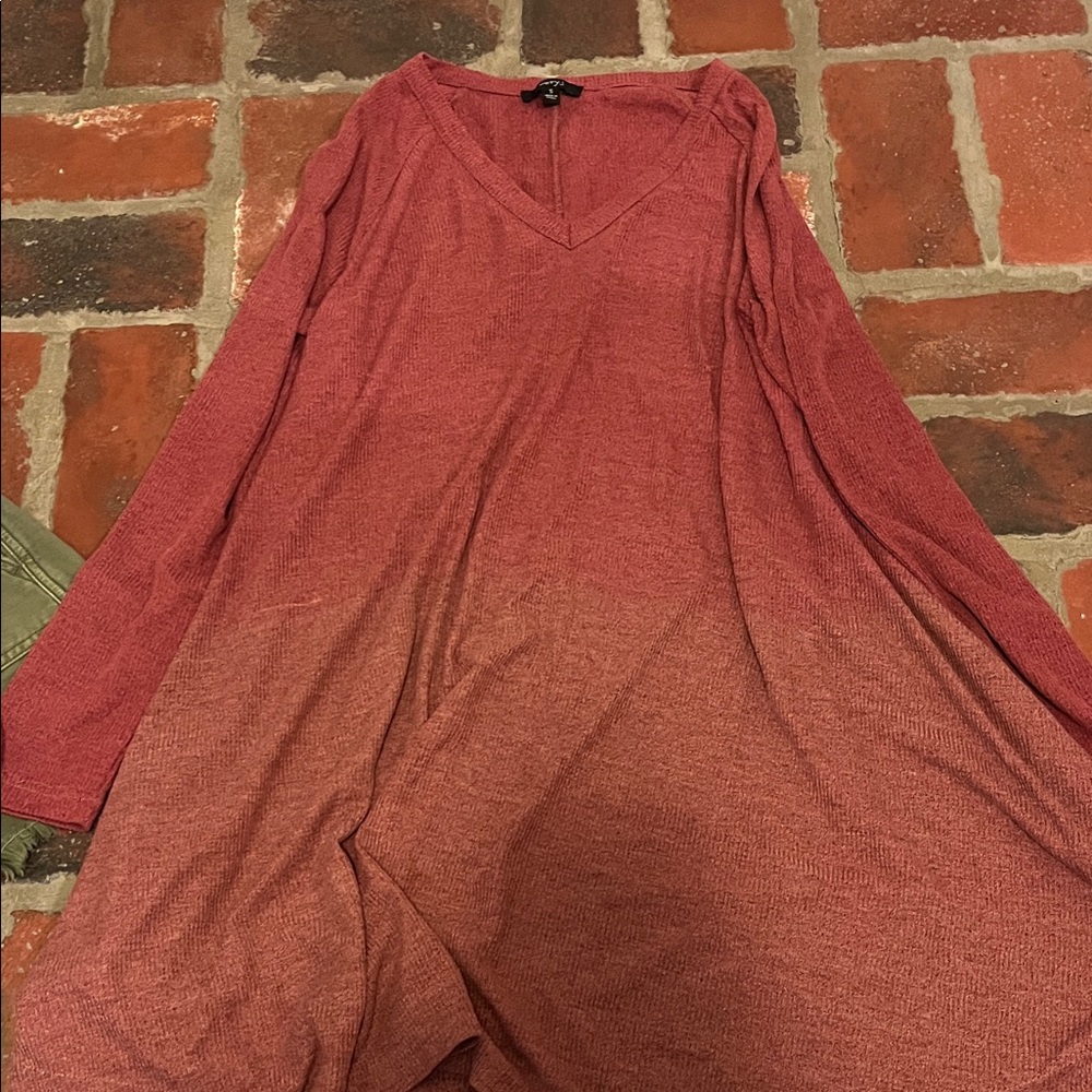 Red V-Neck Long Sleeve Dress